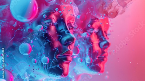 Surreal faces with vibrant liquid forms