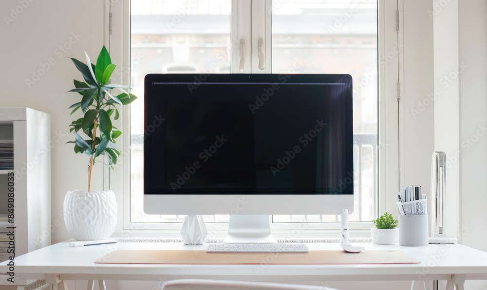 Obraz premium A white minimalistic computer desk