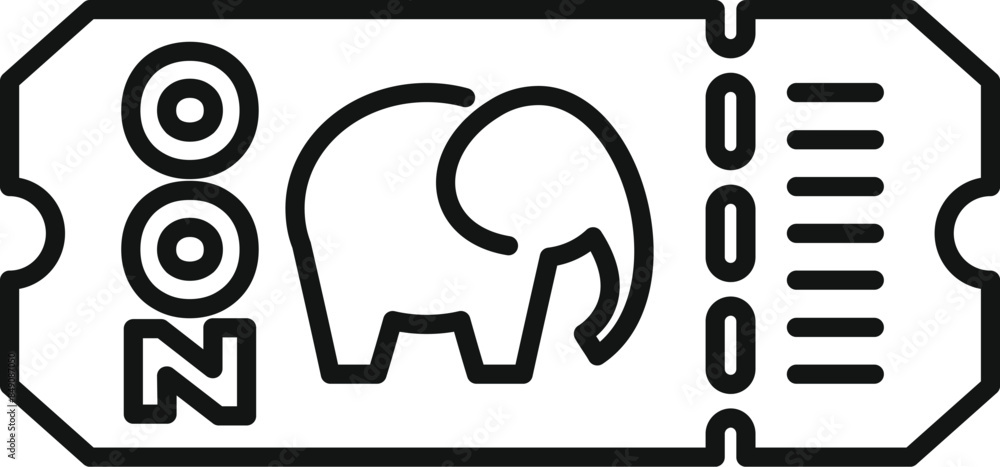 Line art icon of a ticket granting access to a zoo, featuring an elephant, symbolizing wildlife conservation Line art icon of a ticket granting access to a zoo, featuring an elephant, symbolizing wildlife conservation