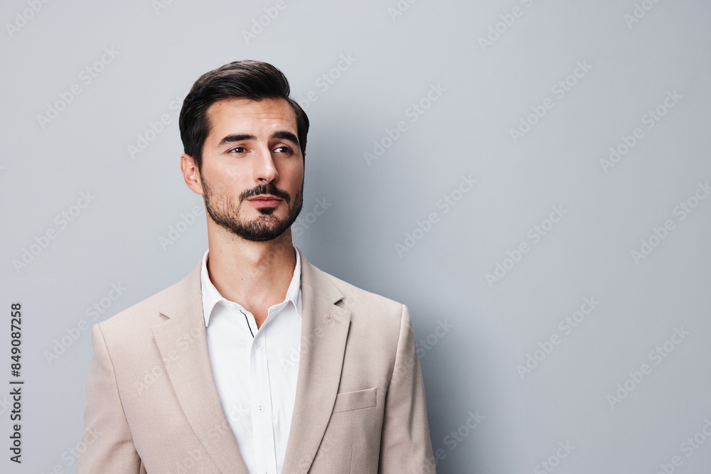 man smiling grey portrait businessman business happy beige copyspace suit handsome man smiling grey portrait businessman business happy beige copyspace suit handsome