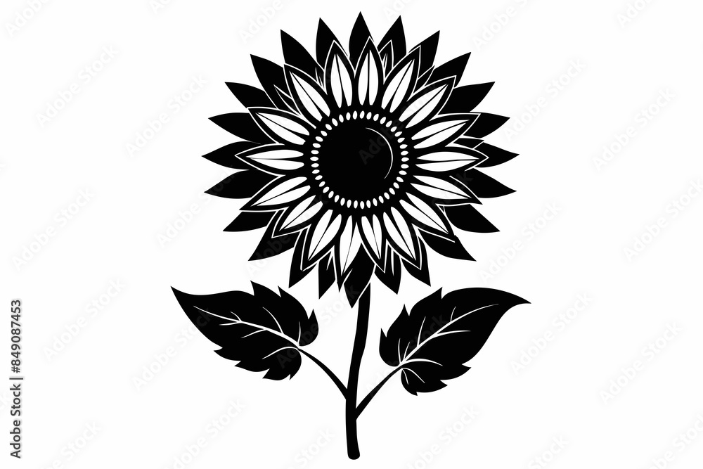 Fototapeta premium Sunflower Sublimation Black Silhouette Vector,flower, vector, nature, illustration, floral, sunflower, summer, flowers, plant, pattern, sun, yellow, design, leaf, spring, decoration, art, color, 