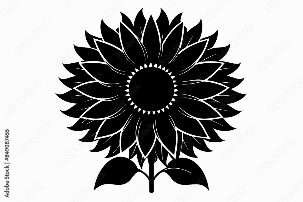 Fototapeta premium Sunflower Sublimation Black Silhouette Vector,flower, vector, nature, illustration, floral, sunflower, summer, flowers, plant, pattern, sun, yellow, design, leaf, spring, decoration, art, color, 
