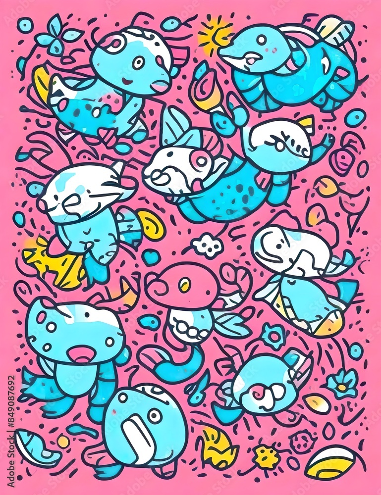 set of funny cartoon fishes set of funny cartoon fishes