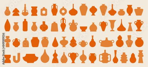 Collection of flat vector silhouettes of potteries and ceramics