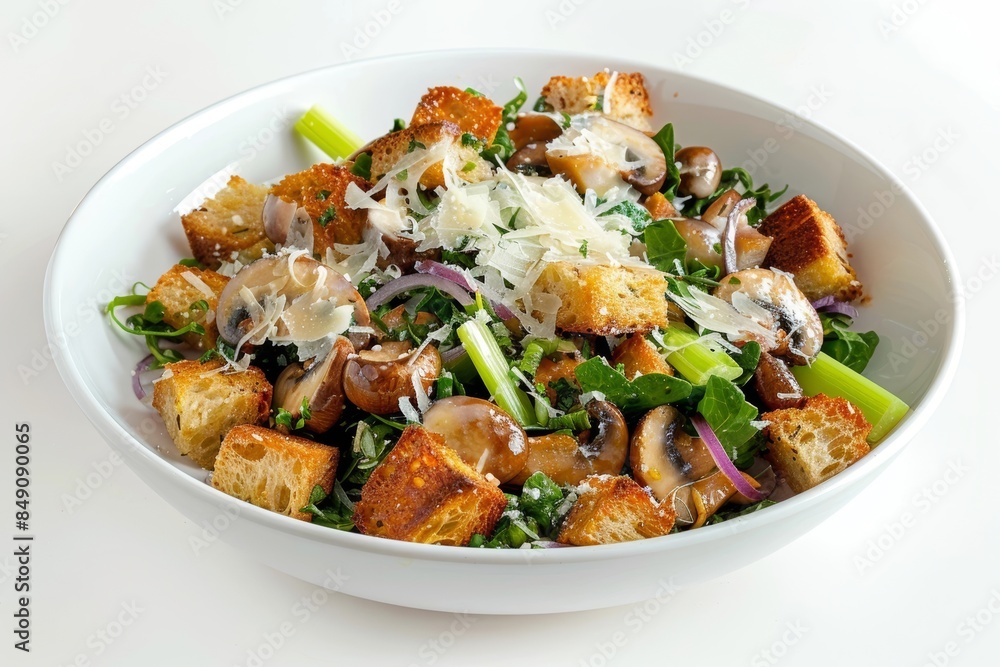 Fresh Red Onion Panzanella: Crisp red onion in a green autumn salad Fresh Red Onion Panzanella: Crisp red onion in a green autumn salad