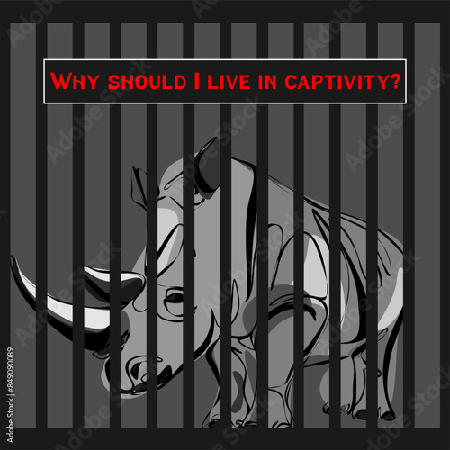 Protest to stop animal abuse, against zoo and cruelty to wild animals. Antizoo concept vector illustration. Animal in the cage as a prisoner, Freedom to wild animals