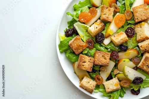 Colorful Autumn Salad with Panettone Croutons and Fresh Pear