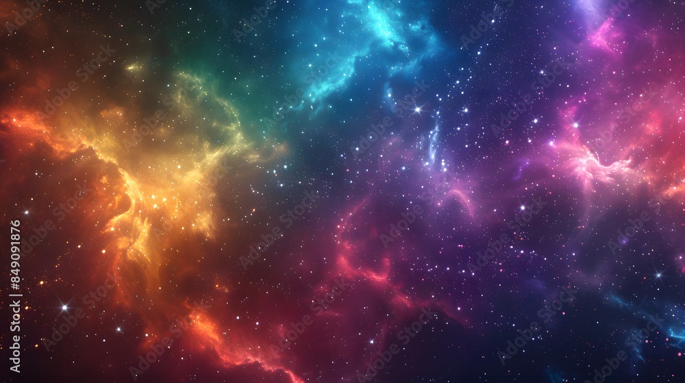 Obraz premium A colorful nebula in space, with stars and galaxies visible around it.