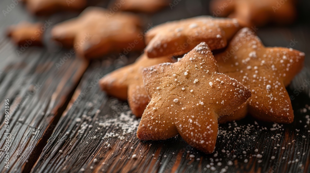 Star-shaped cookies sprinkled with sugar on the table Star-shaped cookies sprinkled with sugar on the table