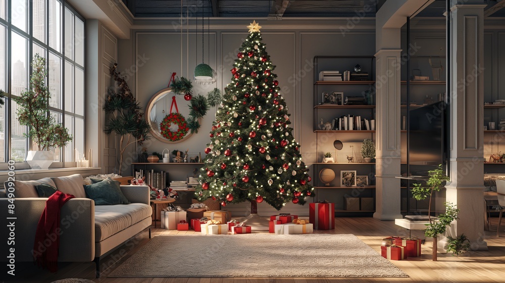  Christmas Tree Decorating Tradition Design a festive living room scene with families decorating