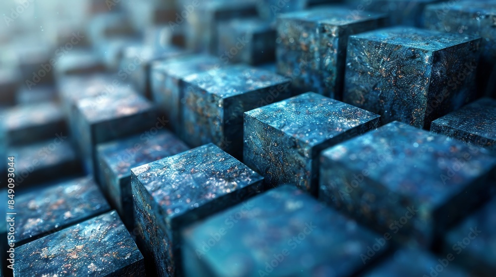 Close-up image of blue textured cubes with a dreamy, bokeh effect, giving an abstract and artistic feel Close-up image of blue textured cubes with a dreamy, bokeh effect, giving an abstract and artistic feel