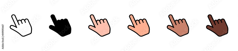 Cursor icon set human pointer hand. Press the button. Computer pixel and smooth cursor vector graphic flat design.