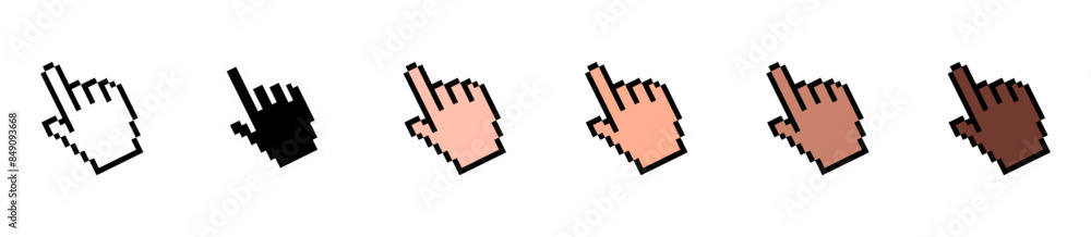 Cursor icon set human pointer hand. Press the button. Computer pixel and smooth cursor vector graphic flat design eps10. Cursor icon set human pointer hand. Press the button. Computer pixel and smooth cursor vector graphic flat design eps10.