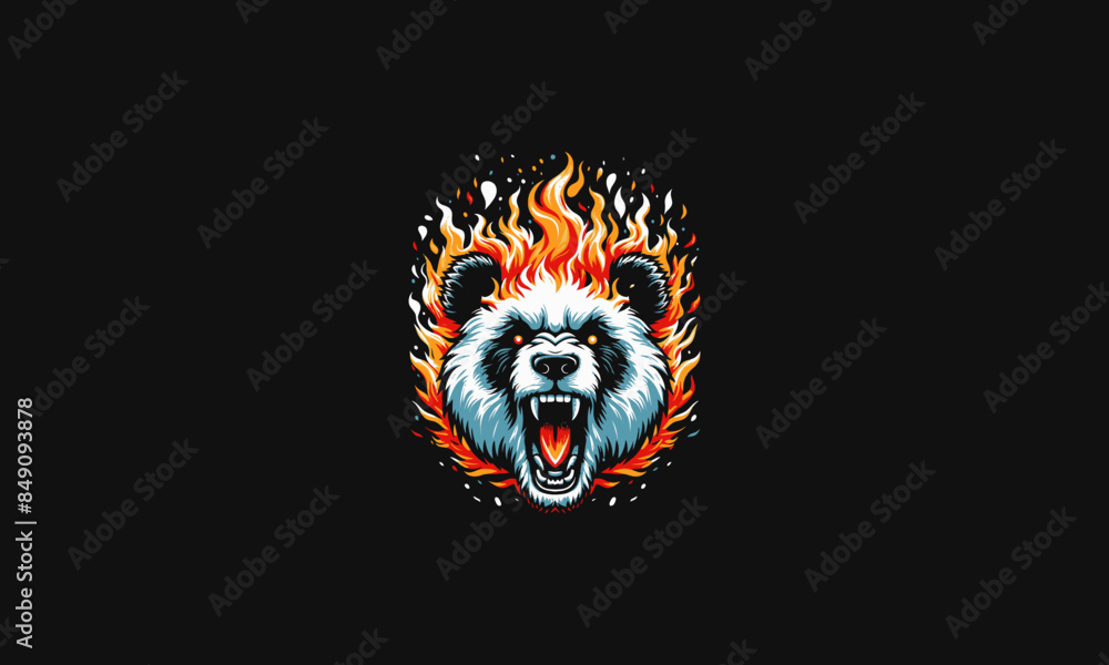 head panda angry with fangs and flames vector design head panda angry with fangs and flames vector design