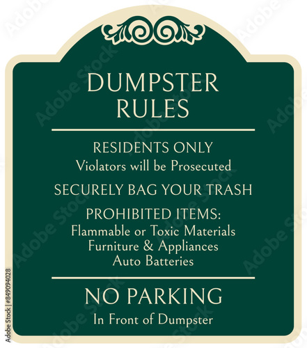 Dumpster sign dumpster rules