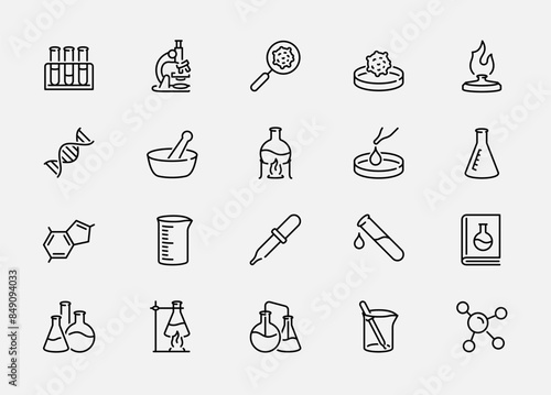 Chemistry and Laboratory Related Vector Icon Set in Outline Style