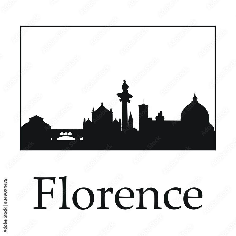 Fototapeta premium Black and white landscape of Florence. Vector on a gray background