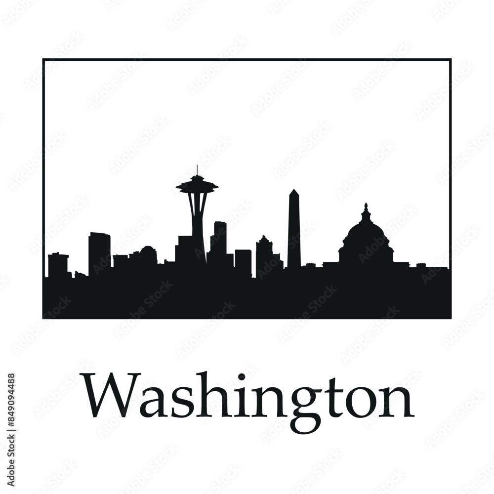 Obraz premium Black and white landscape of Washington. Vector on a gray background