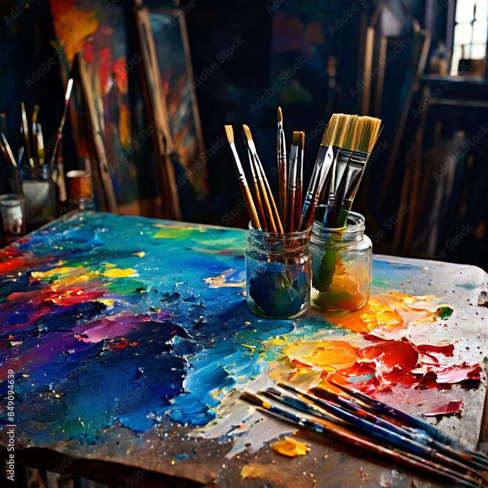 Obraz premium palette with brushes