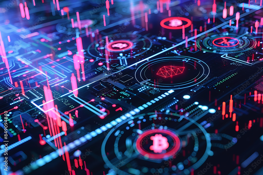 different cryptocurrency coins against a tech binary abstract background, combining digital currency symbols with streams of binary code, showcasing the intersection of technology and finance different cryptocurrency coins against a tech binary abstract background, combining digital currency symbols with streams of binary code, showcasing the intersection of technology and finance