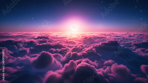 A breathtaking view of the moon shining brightly above clouds in the night sky photo