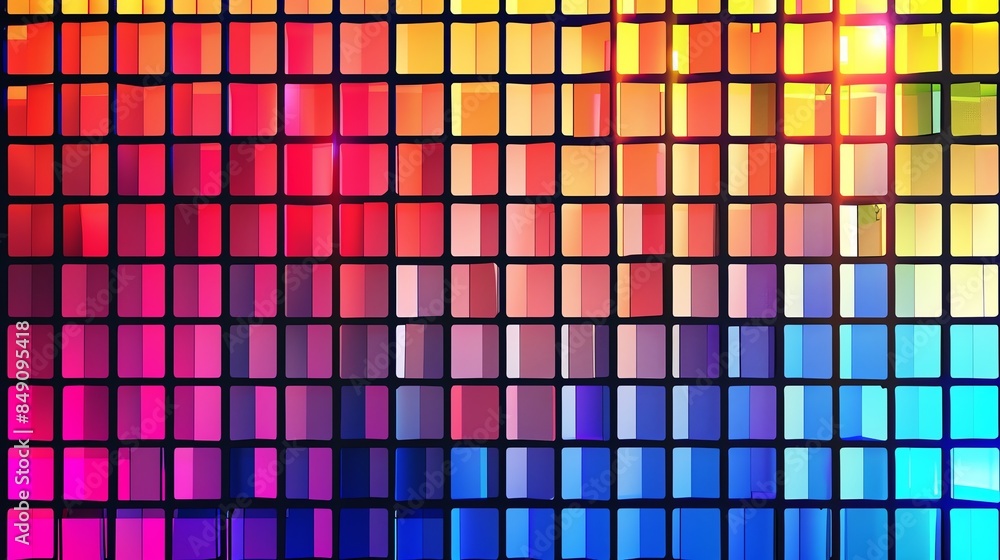 A colorful, tiled wall with a rainbow gradient. A colorful, tiled wall with a rainbow gradient.