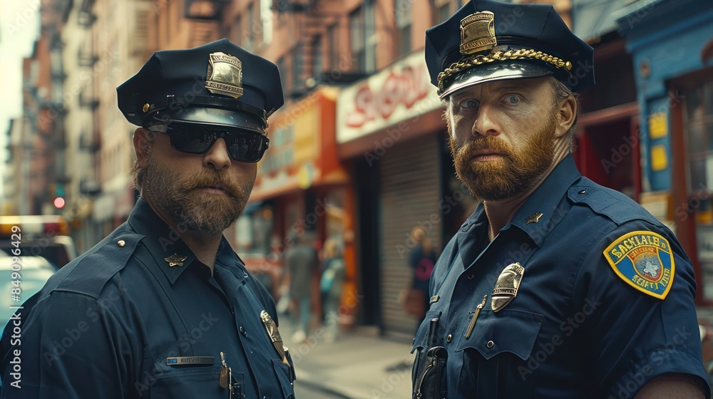 Two policemen standing next to each other Two policemen standing next to each other