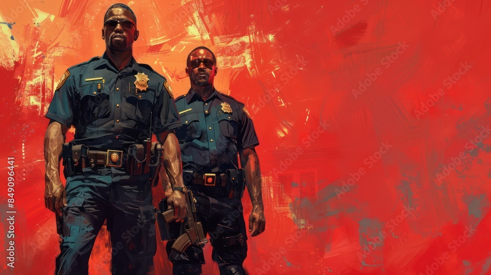 Fototapeta premium Two policemen standing next to each other