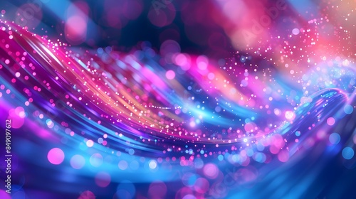 Abstract background with colorful light streaks and bokeh lights in purple, blue and pink colors, with a speed motion effect.
