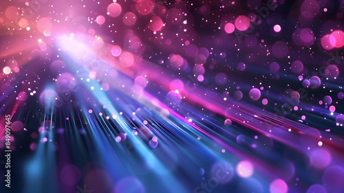 Abstract background with colorful light streaks and bokeh lights in purple, blue and pink colors, with a speed motion effect.