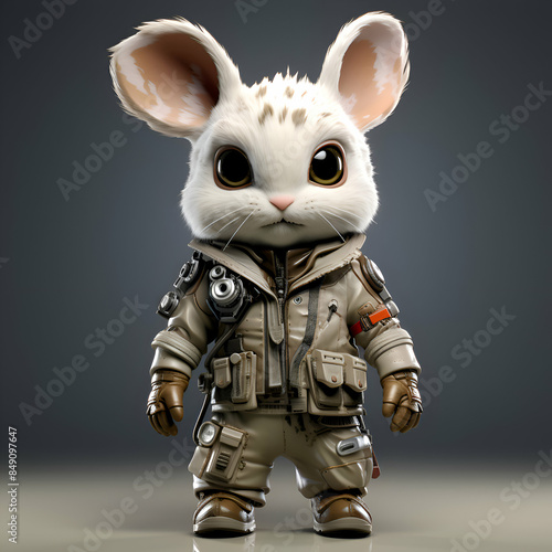 3d rendering of a cute white rabbit astronaut in space suit.