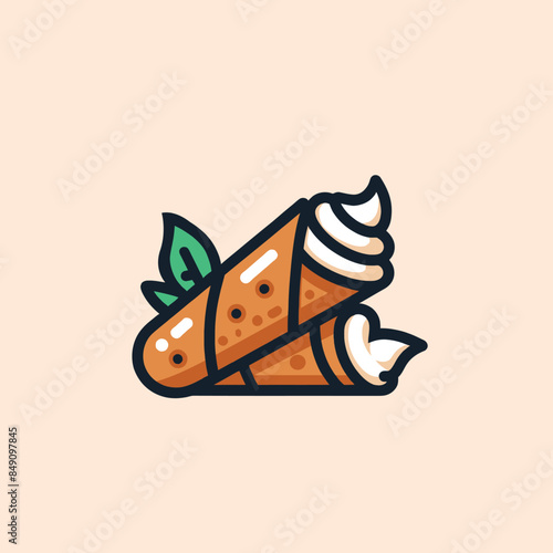 cannoli filled with sweet ricotta cream kawaii illustration isolated on a solid background photo