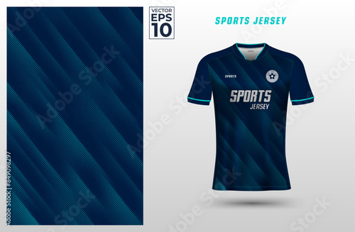 T Shirt sport jersey design template with geometric halftone background. Sport uniform in front view. Shirt mock up for sport club. Vector Illustration