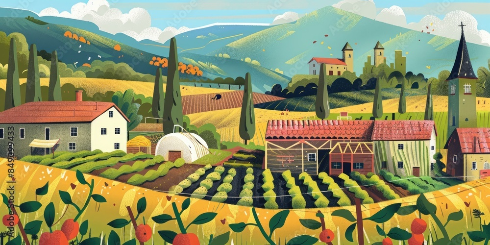Colorful Countryside Landscape Illustration Colorful Countryside Landscape Illustration