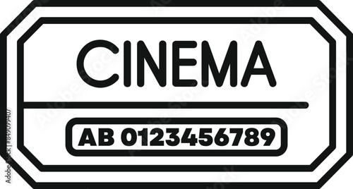 Simple black and white cinema ticket icon representing the concept of attending a movie showing