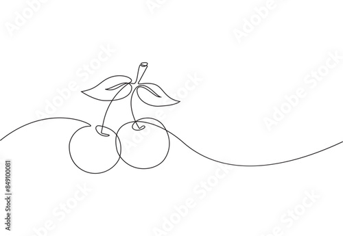 illustration of a cherry in line art style, one continious line vector illustration isolated on white background, hand drawn design element for banner, greeting cards,print,wallpaper