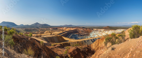 Obraz na płótnie A view of an open-cut gold mining operation in remote Australia, displaying the mining pit and spoil piles w salonie