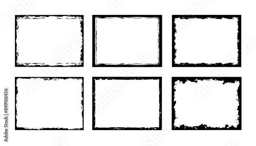 Grunge frame brush square border vector stroke paint. Texture black frame old grunge square frame.