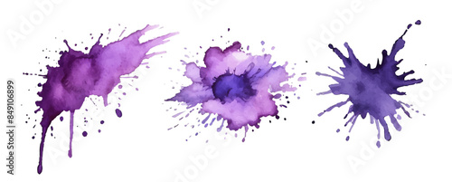 Purple ink watercolor splash paint blob. Purple ink splatter stain abstract vector background.