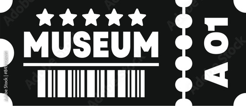 Simple black and white icon of a museum ticket allowing entry to a gallery or exhibition