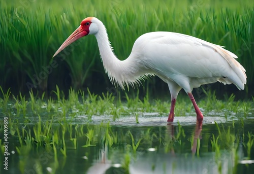 Siberian crane bird in the water on white background photo