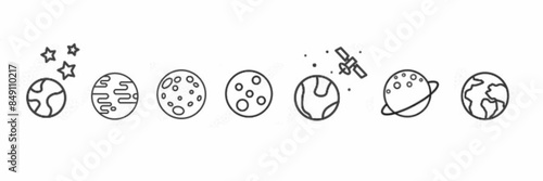Set of Space Related Vector Line Icons.
