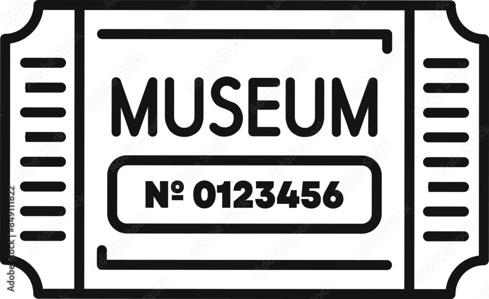 Simple line art of a museum ticket granting access to cultural exhibits and historical artifacts Simple line art of a museum ticket granting access to cultural exhibits and historical artifacts