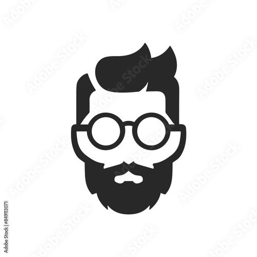Hipster beard man vector face head icon. Barbershop hipster mustache silhouette black handsome elegant icon.