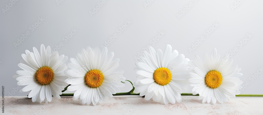 Obraz premium Trio of daisies. Creative banner. Copyspace image