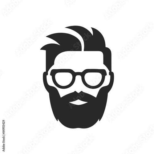 Hipster beard man vector face head icon. Barbershop hipster mustache silhouette black handsome elegant icon.