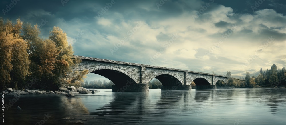 Obraz premium Suspension bridge over the river. Creative banner. Copyspace image