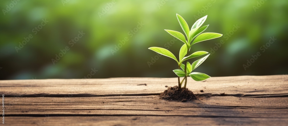 Small plant on wood. Creative banner. Copyspace image Small plant on wood. Creative banner. Copyspace image