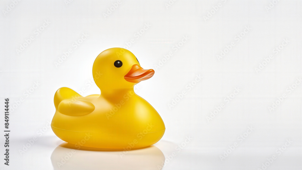Bright yellow rubber duck on a white background, perfect for bath time fun and children's toys, with a playful and cheerful appearance. Bright yellow rubber duck on a white background, perfect for bath time fun and children's toys, with a playful and cheerful appearance.