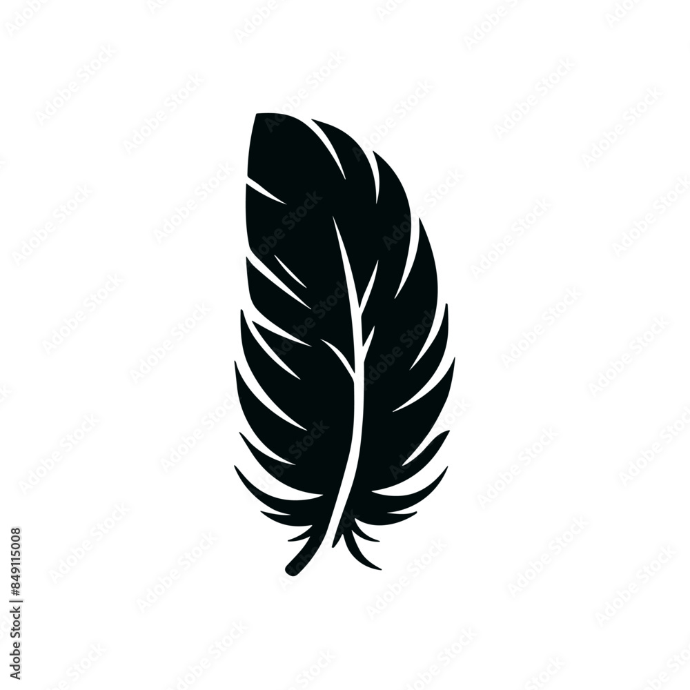 Fototapeta premium Feather weight light black vector icon. Smooth black feather pictogram logo bird icon.